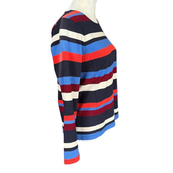 J. Crew multi color striped long sleeve stretchy pullover zip back top size M - Picture 3 of 9